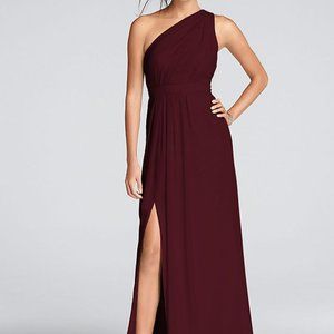 Long One-Shoulder Crinkle Chiffon Dress